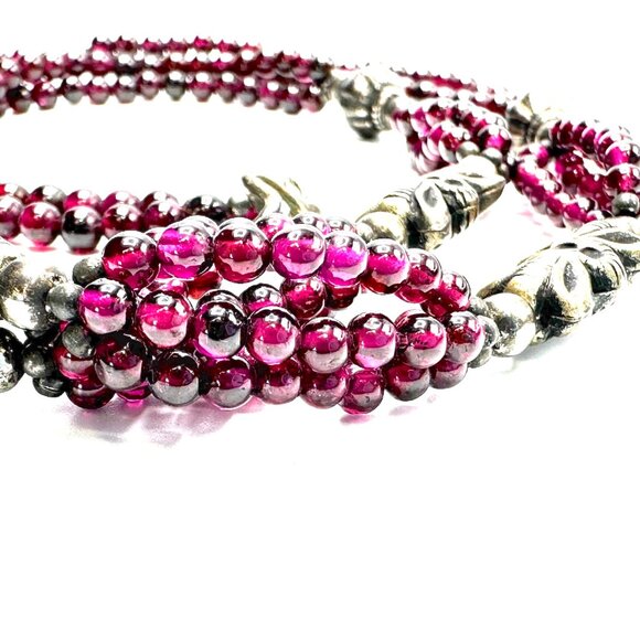 28" Vintage Tibetan Garnet Prayer Box Necklace—Gilt Gau with Multi-Strand Beads - Picture 9 of 14